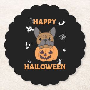 Posavasos De Papel Bulldog En Calabaza Perros Cute Feliz Halloween