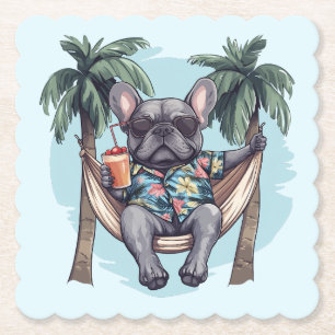 Posavasos De Papel Bulldog Francés con camisa hawaiana