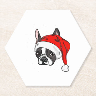 Posavasos De Papel Bulldog francés en gorra de navidades