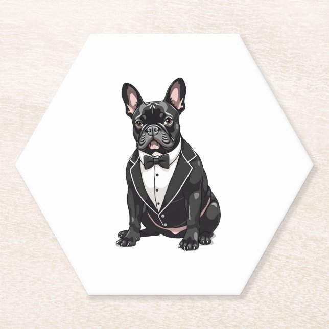 Posavasos De Papel Bulldog francés en Tuxedo (Anverso)