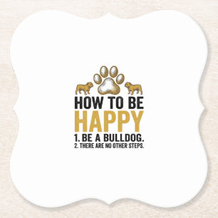 Posavasos De Papel Bulldog Frase Feliz Grabado Vintage Amante Perros 
