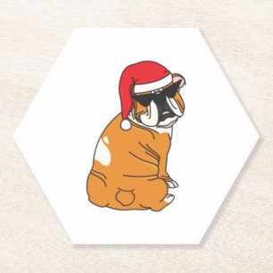 Posavasos De Papel Bulldog fresco en Santa Hat