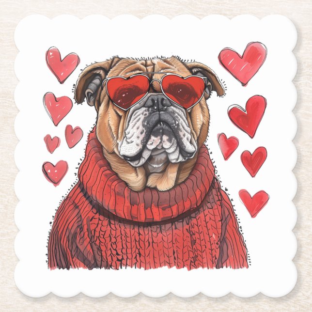 Posavasos De Papel Bulldog inglés día de San Valentín (Anverso)