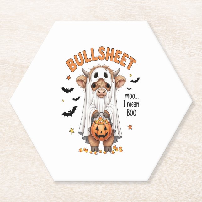 Posavasos De Papel Bullsheet Highland Cow Funny Ghost (Anverso)