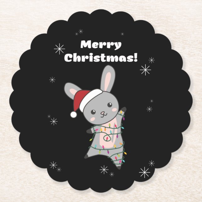 Posavasos De Papel Bunny Merry Christmas Winter Animals Rabbits (Anverso)