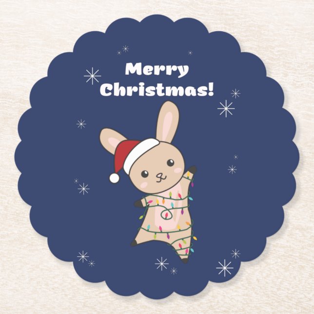 Posavasos De Papel Bunny Merry Christmas Winter Animals Rabbits Paper (Anverso)