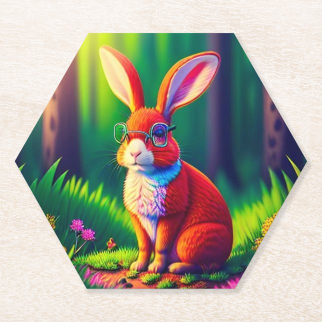 Posavasos De Papel Bunny rojo sentado en la hierba 57661 (Anverso)