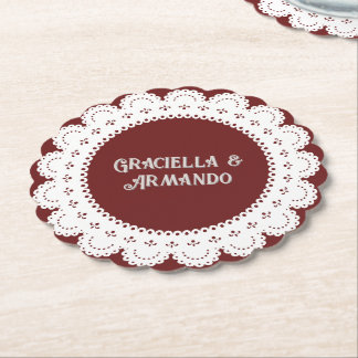 Posavasos De Papel Burgundy Minimalist Paper Wedding Coasters