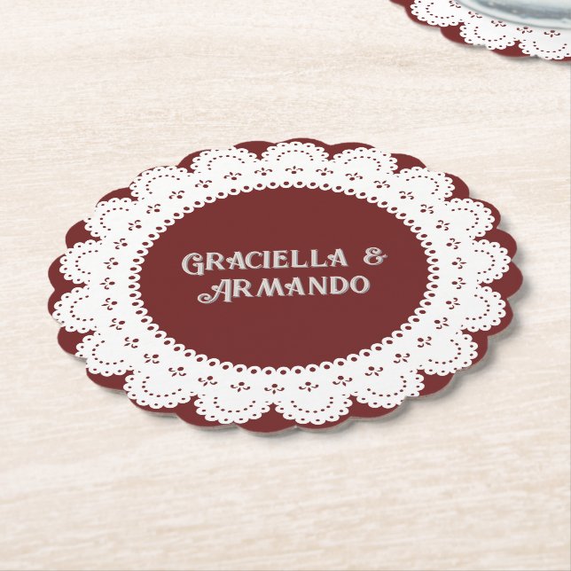 Posavasos De Papel Burgundy Minimalist Paper Wedding Coasters (En perspectiva)
