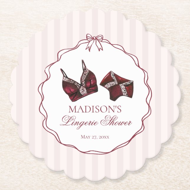 Posavasos De Papel Burgundy Red Lingerie Shower Lace Bachelorette (Anverso)