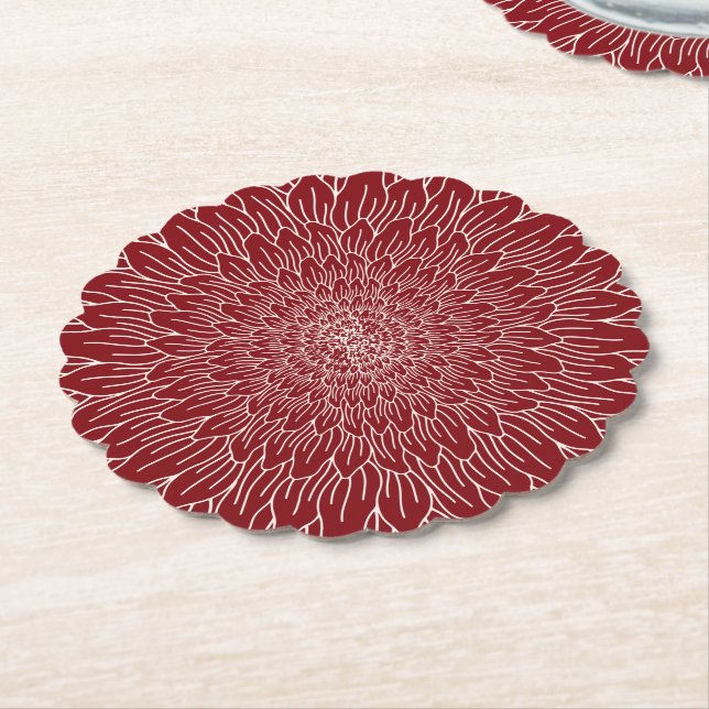 Posavasos De Papel Burgundy rojo repetir flor floral botánico bevera (En perspectiva)