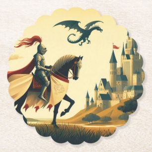 Posavasos De Papel Caballero medieval/dragón/fantasía de castillo