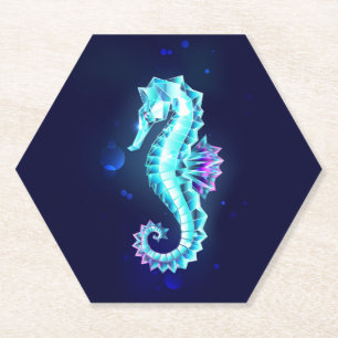 Posavasos De Papel caballito de mar de hielo de cristal sobre fondo a