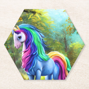 Posavasos De Papel Caballo de unicornio colorido en el bosque 46567