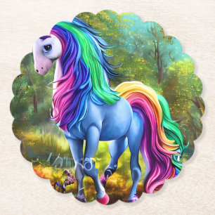 Posavasos De Papel Caballo de unicornio colorido en el bosque 46567