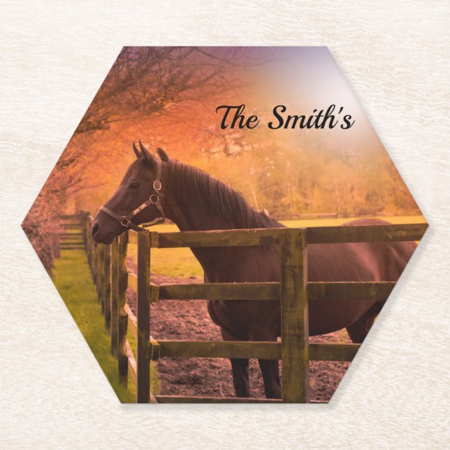 Posavasos De Papel Caballo en Potrero Personalizado (Anverso)