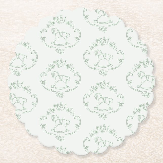 Posavasos De Papel Caballo vintage Toile Sage ducha de bebé verde (Anverso)