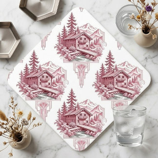 Posavasos De Papel Cabaña de estilo cottagecore de país francés alpin