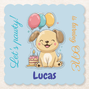 Posavasos De Papel Cachorro Feliz, Niño, Vamos a Pawty, 1er Cumpleaño