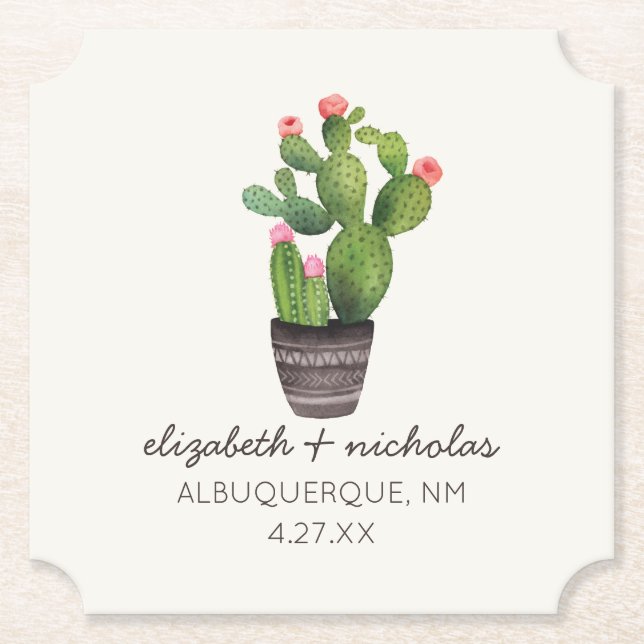 Posavasos De Papel Cactus florales rosas (Anverso)