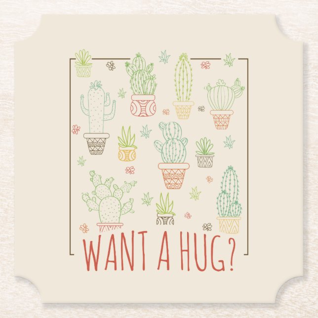 Posavasos De Papel Cactus Hug Paper Coaster (Anverso)