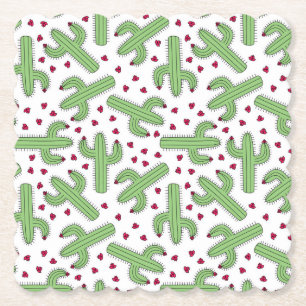 Posavasos De Papel Cactus ilustrado y modelo de flores rosado