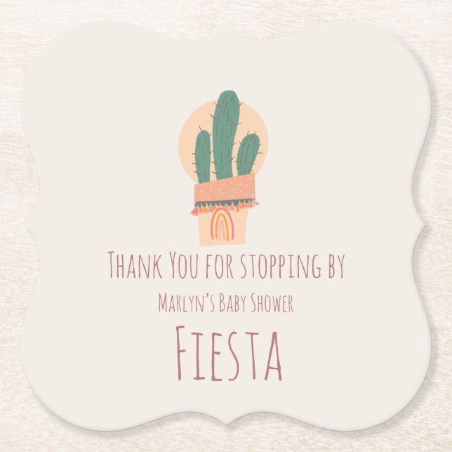 Posavasos De Papel Cactus Moderno Maceta Planta Arcoíris Fiesta (Anverso)