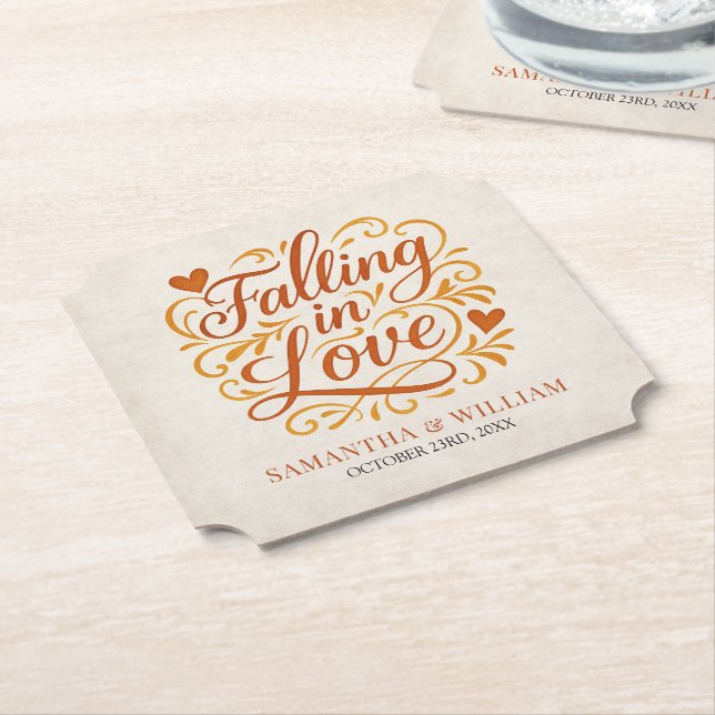 Posavasos De Papel Caer en el amor Boda de otoño moderno (En perspectiva)