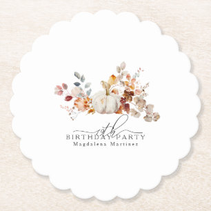 Posavasos De Papel Calabaza Blanca Cumpleaños 19 Otoño Flores Persona
