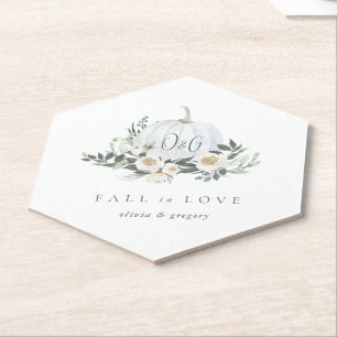 Posavasos De Papel Calabaza Blanca de Otoño Verde "Enamorarse"