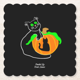 Posavasos De Papel Calabaza de gatos negra caldera de papel cuadrado