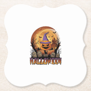 Posavasos De Papel Calabaza de Halloween Sombrero de Bruja Gato Negro