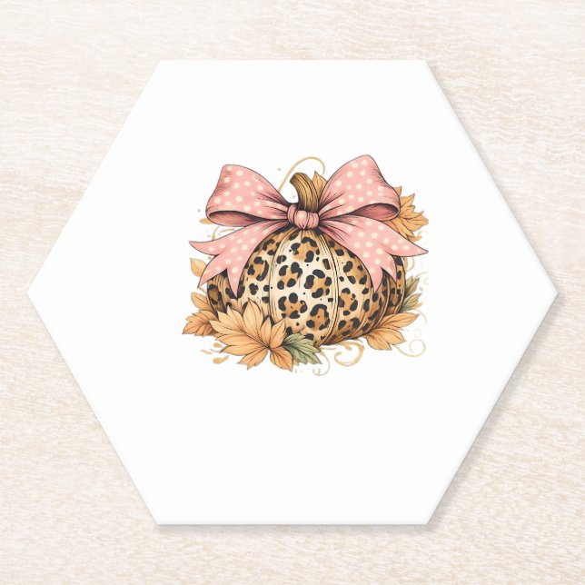 Posavasos De Papel Calabaza de leopardo de Coquette con arco rosado - (Anverso)