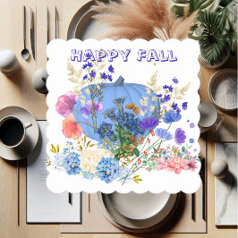 Posavasos De Papel Calabaza de otoño Pastel Azul Floral Botánica Azul