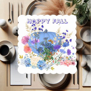 Posavasos De Papel Calabaza de otoño Pastel Azul Floral Botánica Azul