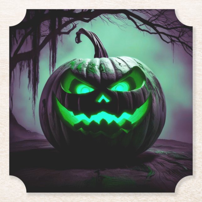 Posavasos De Papel Calabaza espeluznante de Halloween en una montaña  (Anverso)