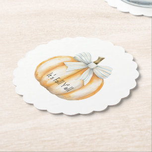 Posavasos De Papel Calabaza Naranja Crema Lazo Azul