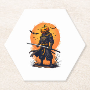 Posavasos De Papel Calabaza Samurai � camiseta de guerrero de Hallowe