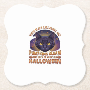 Posavasos De Papel Calabazas Brillan Halloween Gato Negro Hojas Caída
