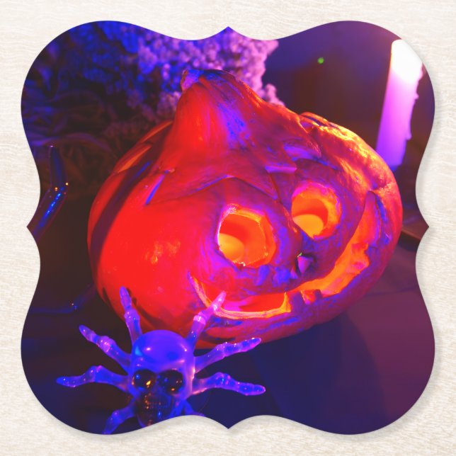Posavasos De Papel Calabazas de Halloween de neón (Anverso)