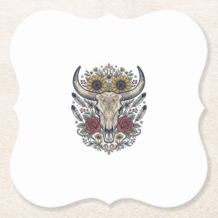 Posavasos De Papel Calavera de toro floral vintage occidental