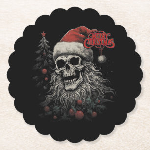 Posavasos De Papel Calavera Esqueleto Divertida Navidad Feliz Santa C