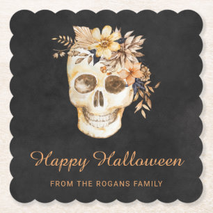 Posavasos De Papel Calavera Floral Rústica Halloween