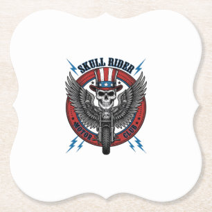Posavasos De Papel Calavera Patriótica Águila De Motocicleta Vintage