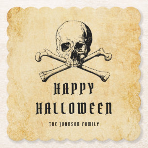 Posavasos De Papel Calavera Pirata Antigüa y Huesos Halloween