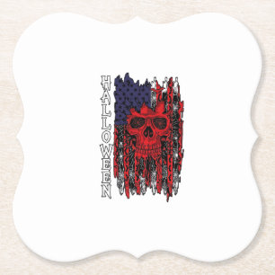 Posavasos De Papel Calavera Roja de Halloween Bandera Americana Telar