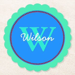 Posavasos De Papel Cámaras de papel monogramadas Blue and Mint Green