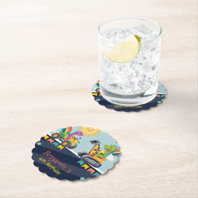 Posavasos De Papel Camión tractor de dinosaurios lindo Globo arco iri (In situ)