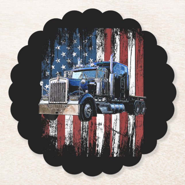Posavasos De Papel Camionero Conductor De Camión De Bandera Estadouni (Anverso)