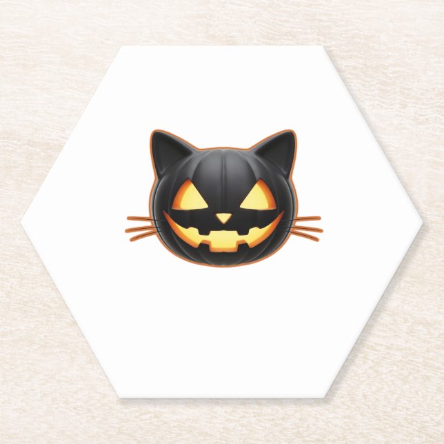 Posavasos De Papel Camiseta clásica de Emoji de gato negro o'Lantern (Anverso)